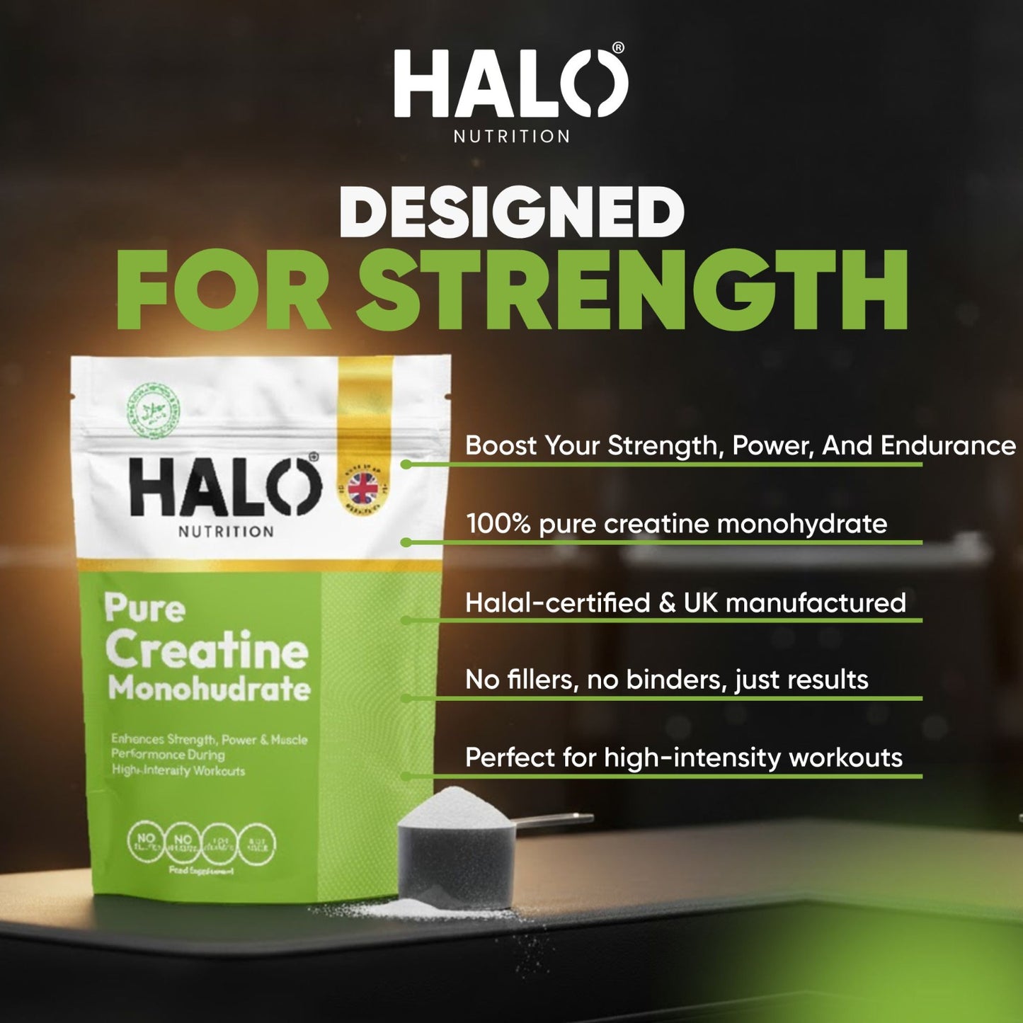 halo nutrition creatine monohydrate powder 50 + servings 100% pure