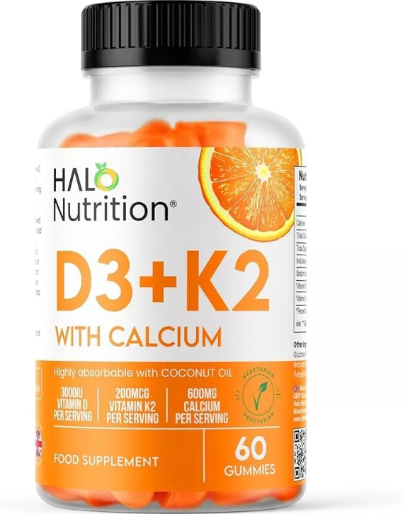 halo nutrition vitamin d gummies with k2 and calcium, high strength sugar free