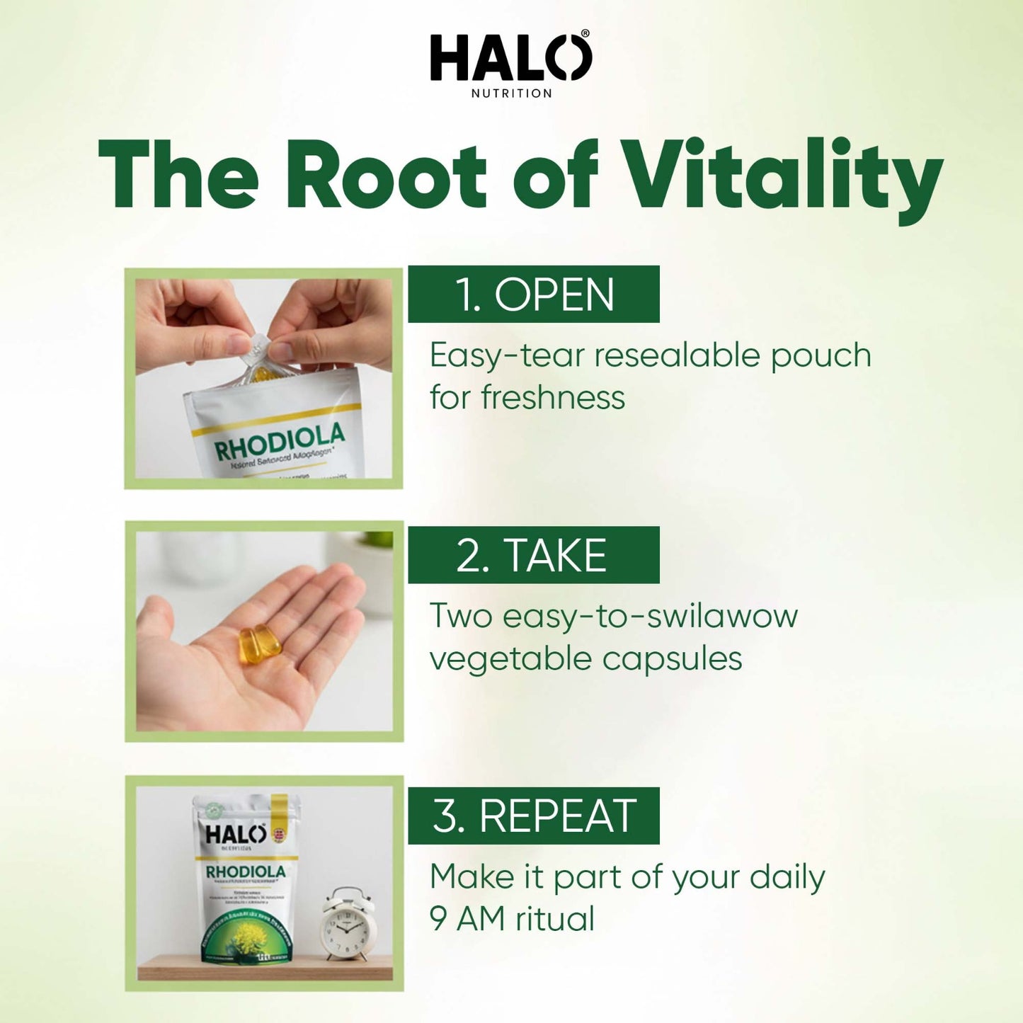 halo nutrition - rhodiola rosea 120 capsules 2975mg