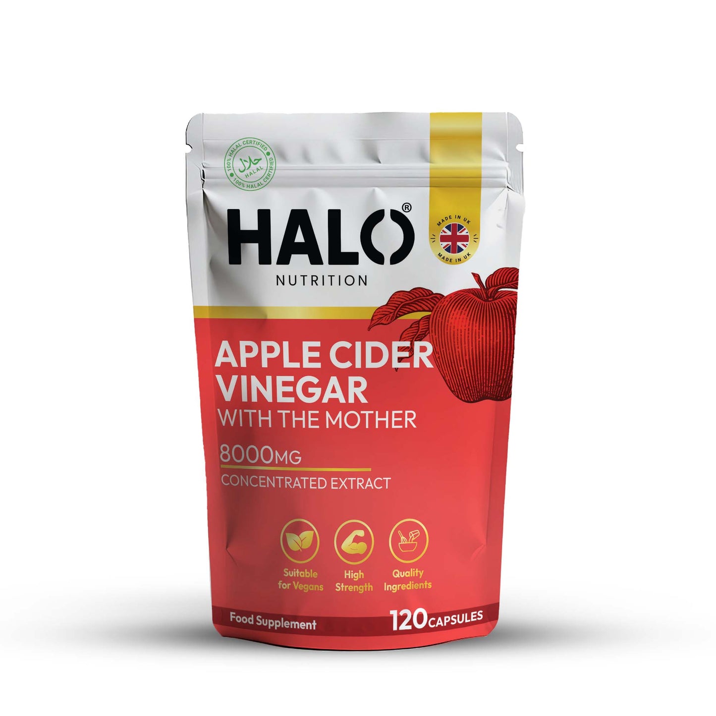 halo nutrition - apple cider vinegar 120 capsules - 5000mg - weight loss keto diet super strong