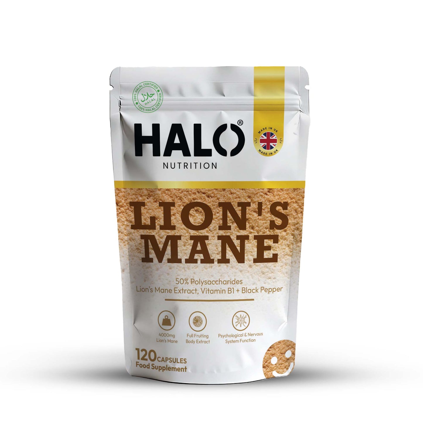 halo nutrition - lions mane mushroom extract capsules 10,000mg 240mg polysaccharides strong vegan