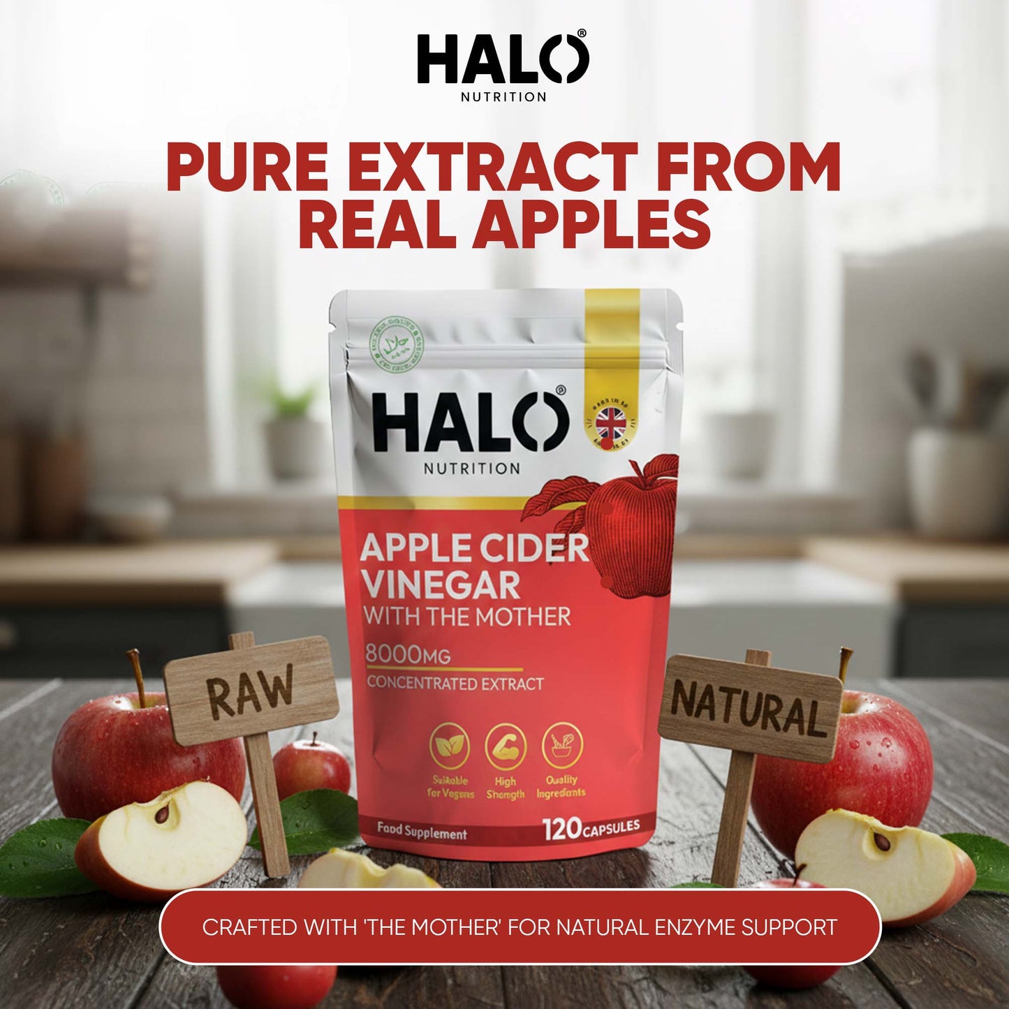 halo nutrition - apple cider vinegar 120 capsules - 5000mg - weight loss keto diet super strong