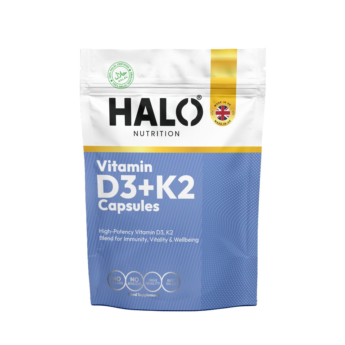 halo nutrition vitamin d3 k2 - 90 capsules 10,000 iu + k2 450mcg vit- d3 k2