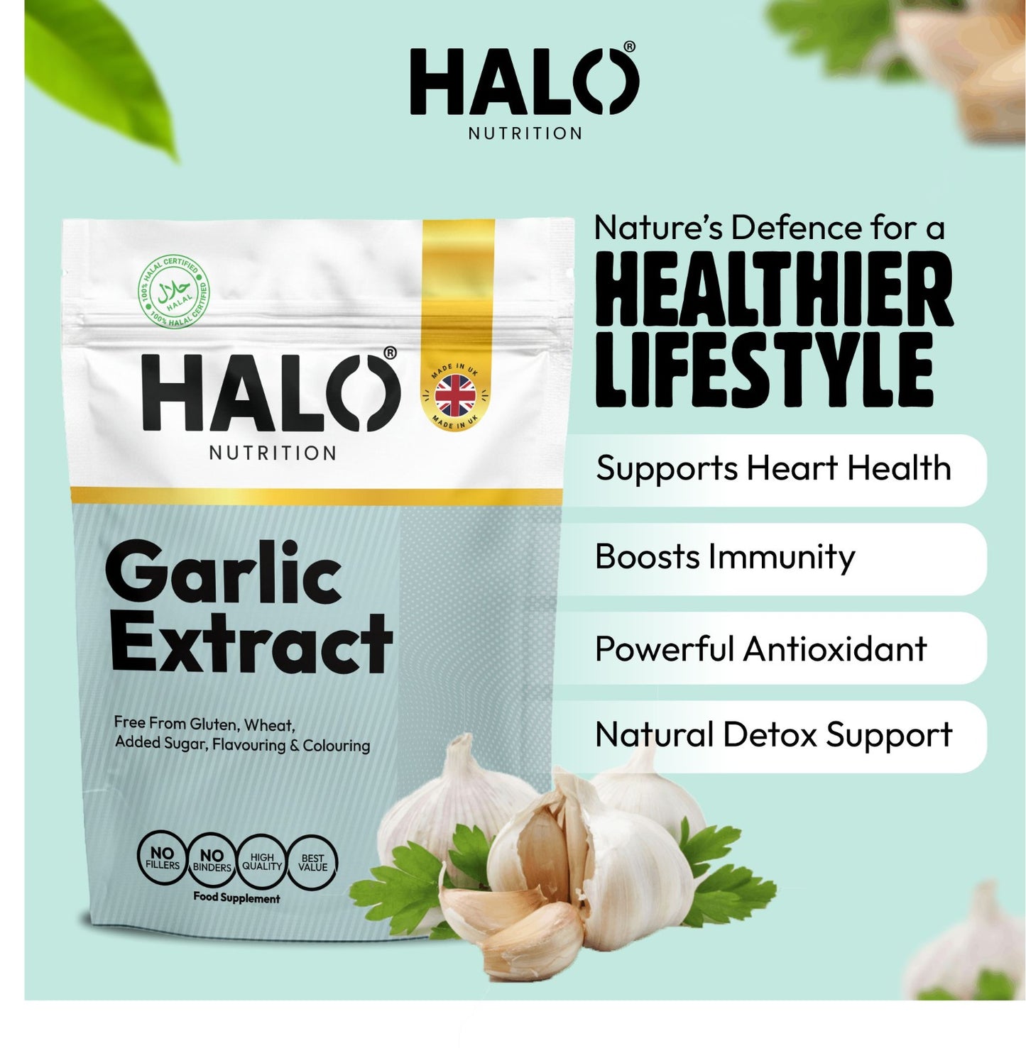 halo nutrition garlic extract capsules 12,000mg - super strong 120 capsules