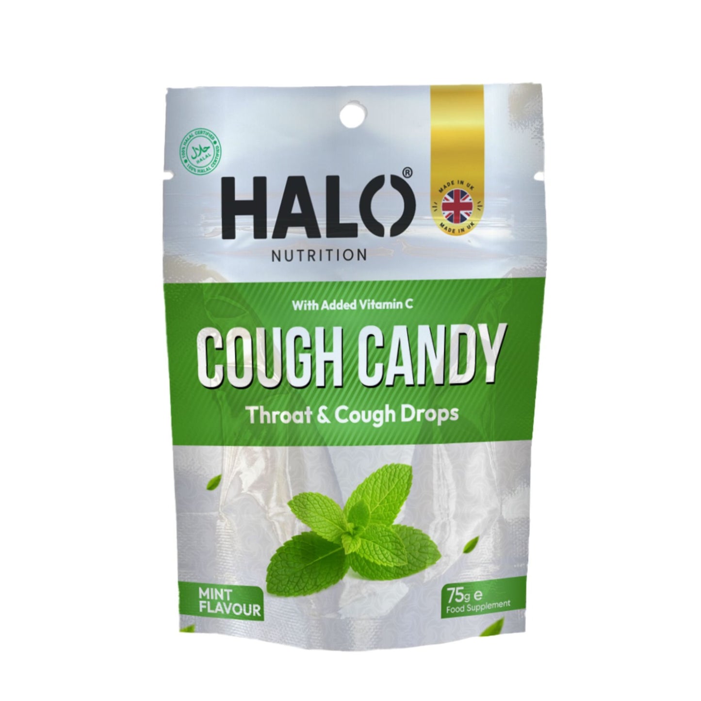 halo nutrition cough candy throat & cough drops (mint flavour) 75g