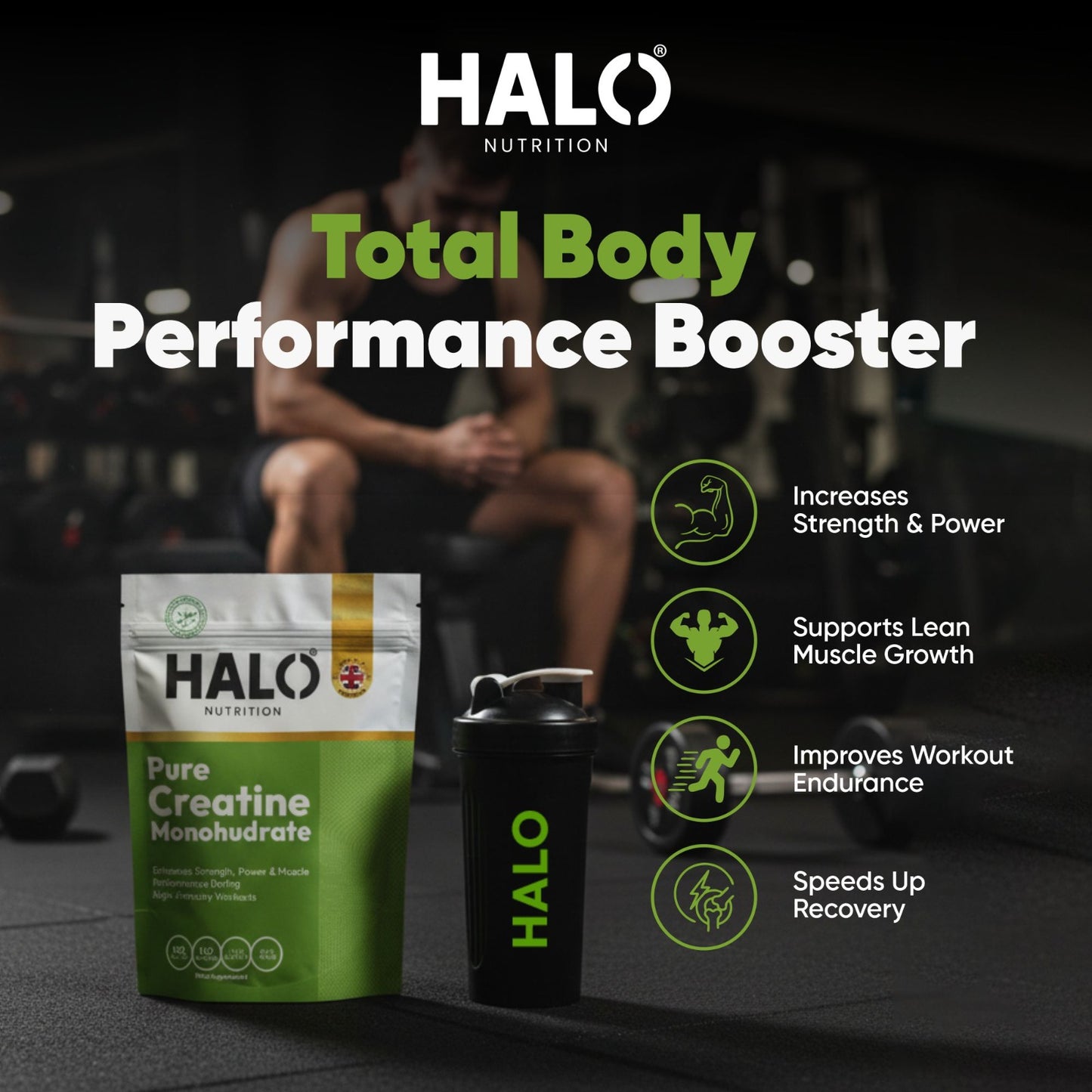 halo nutrition creatine monohydrate powder 50 + servings 100% pure