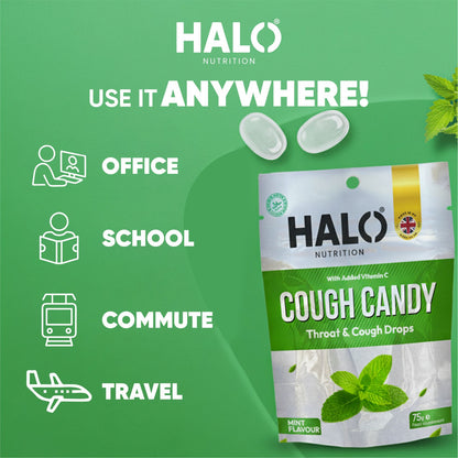 Halo Nutrition Cough Candy Throat & Cough Drops (Mint Flavour) 75g