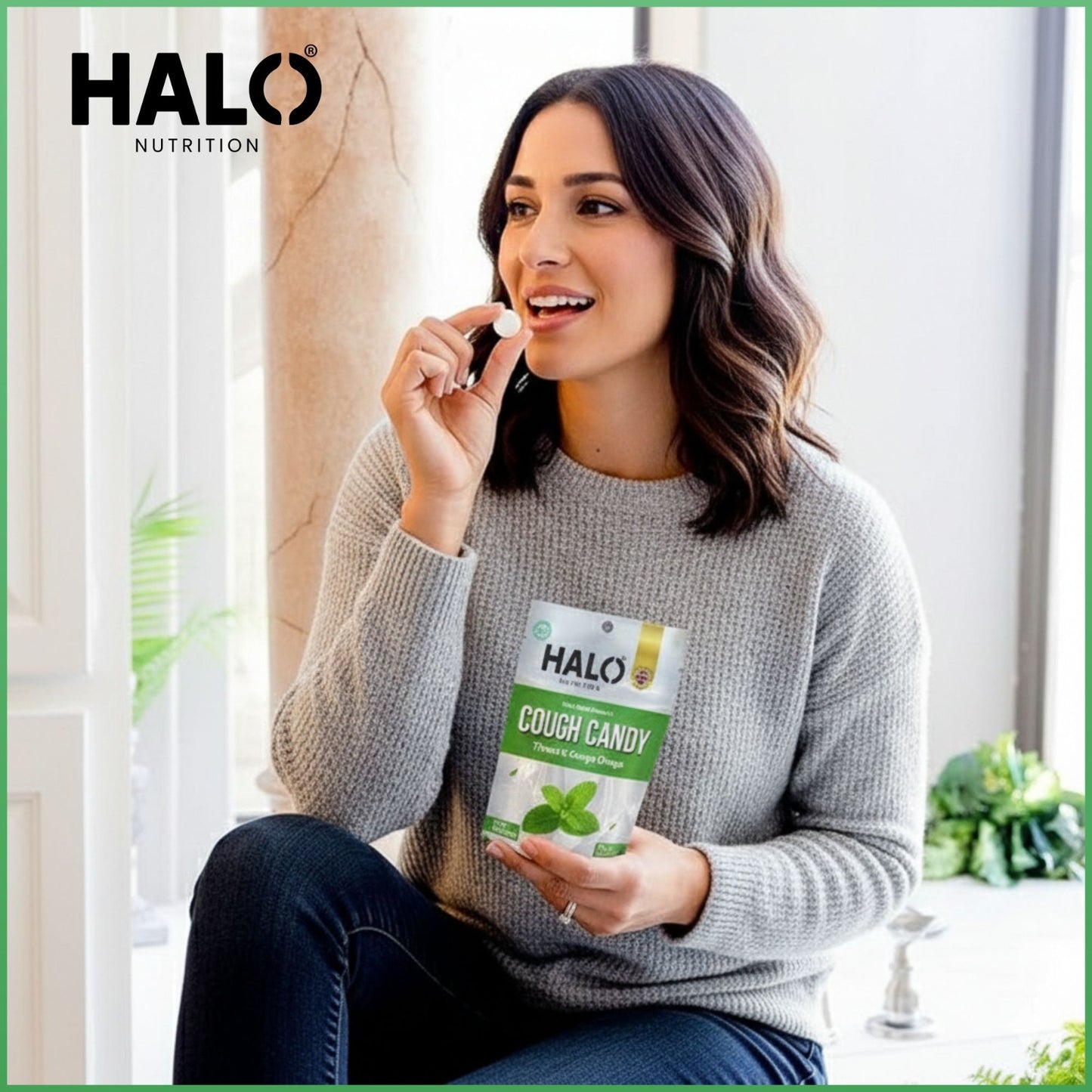 halo nutrition cough candy throat & cough drops (mint flavour) 75g