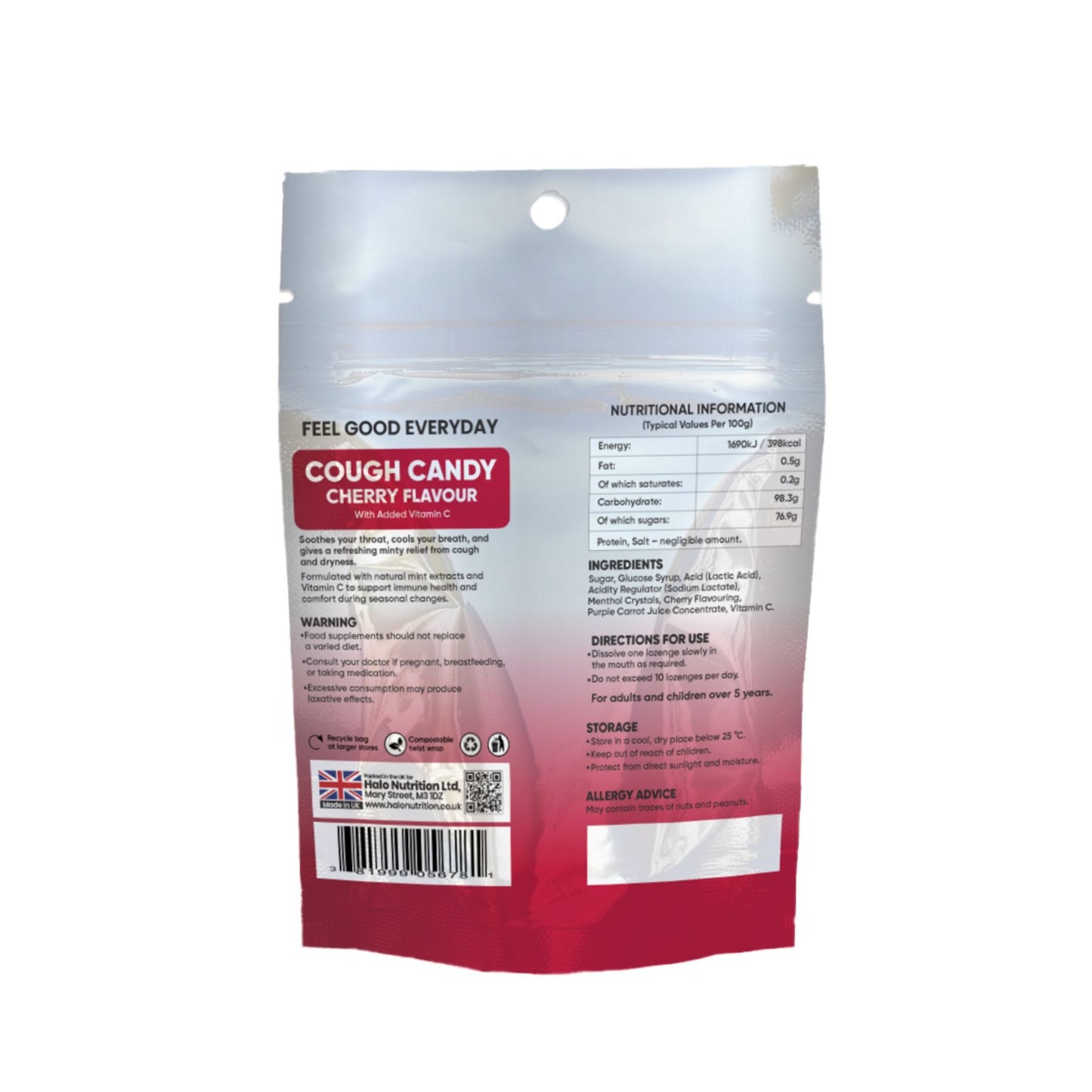 halo nutrition cough candy throat & cough drops 75g