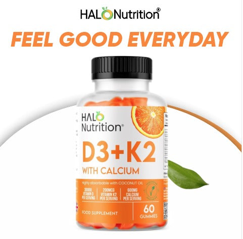 Halo Nutrition Vitamin D Gummies with K2 and Calcium, High Strength Sugar Free