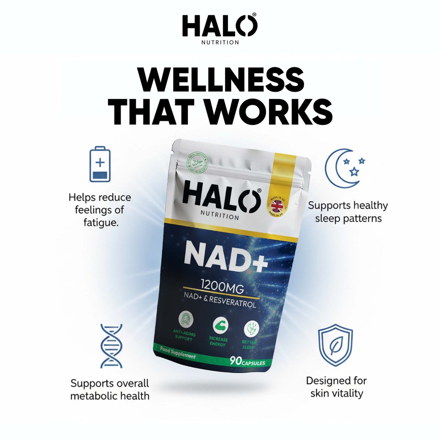 halo nutrition - nad+ 90 capsules